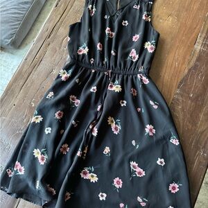 Maurices Black Floral V-Neck Dress with Pink Accents